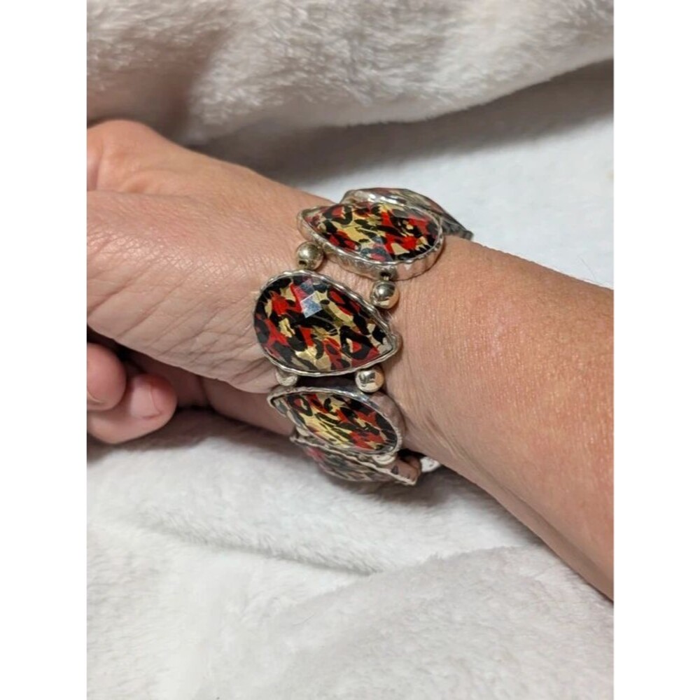 Red Black Gold Animal Print  Stretch Bracelet